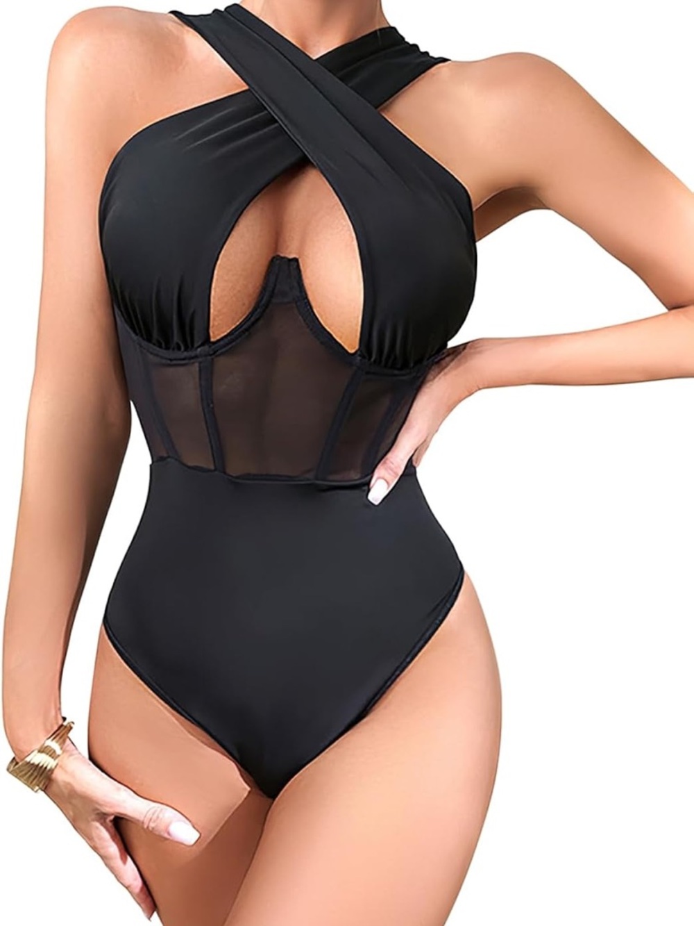 NWOT Crisscross Mesh Bodysuit XL N12
